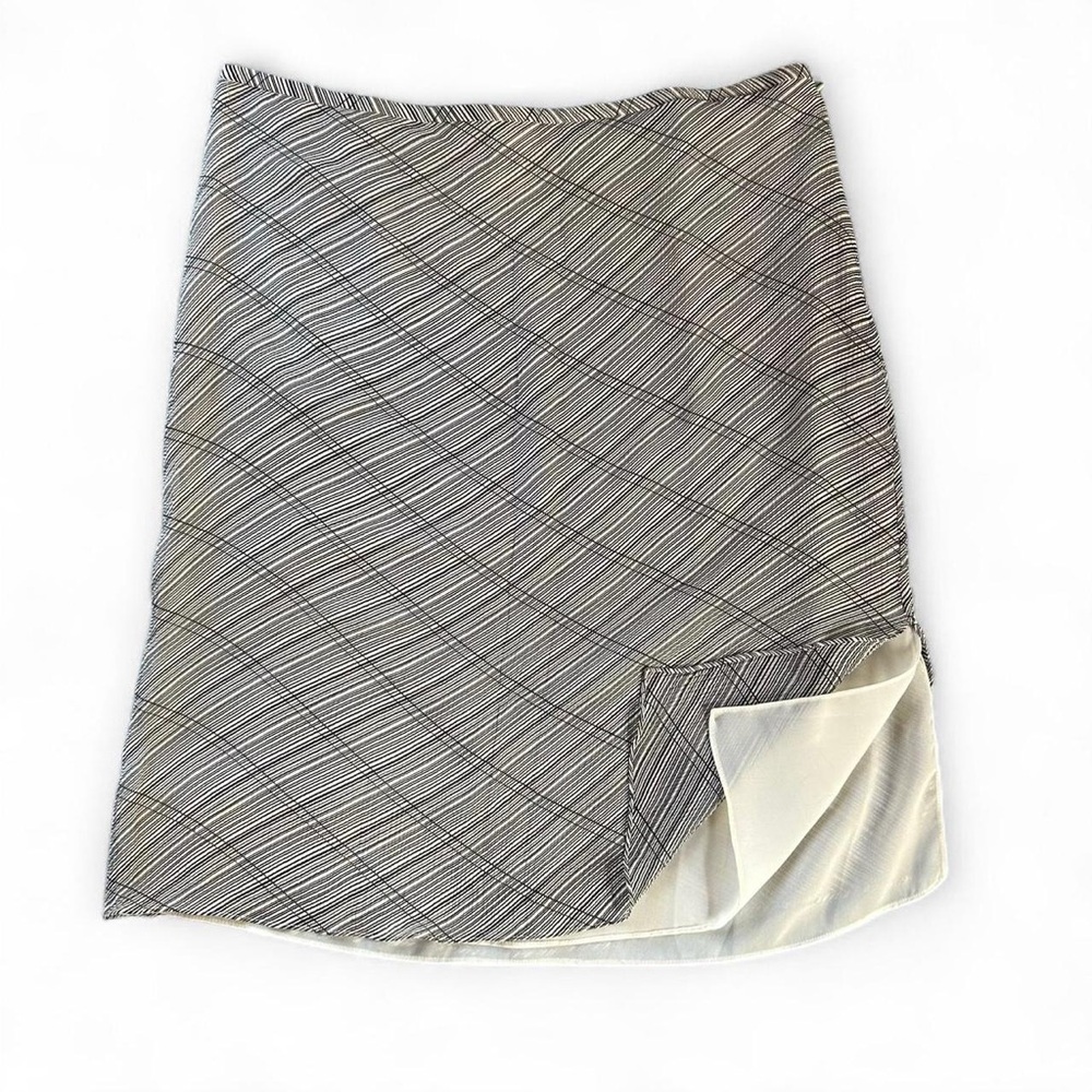 Merona 100% Silk Black & White Crinkle Texture Midi Skirt w/ side slit